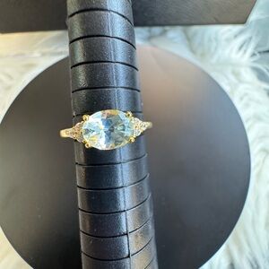 Natural Aquamarine Ring White Topaz accent gold plated 925 Sterling Silver NWOT